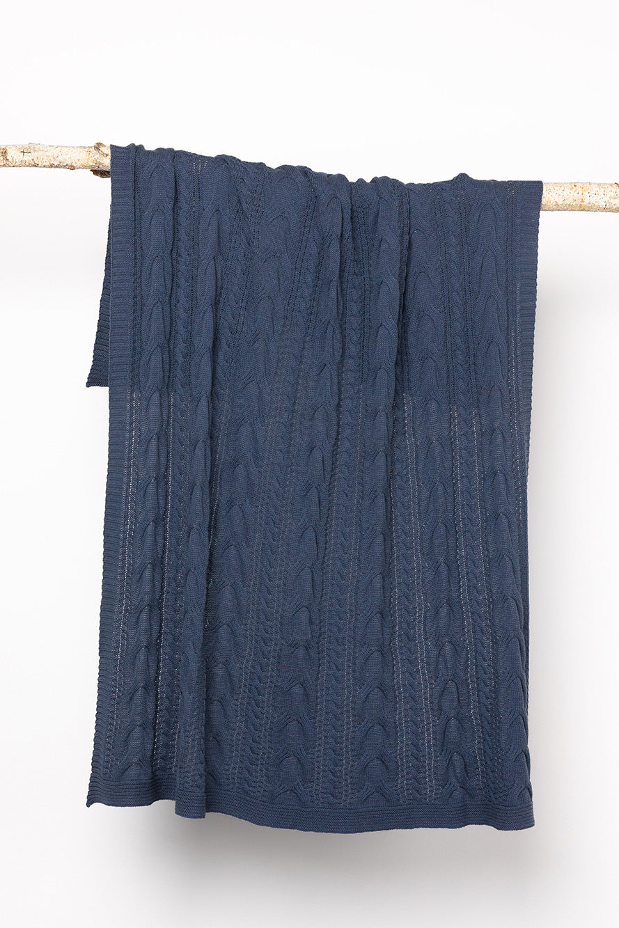 Indus Design Cable Knit Throw - Denim Blue