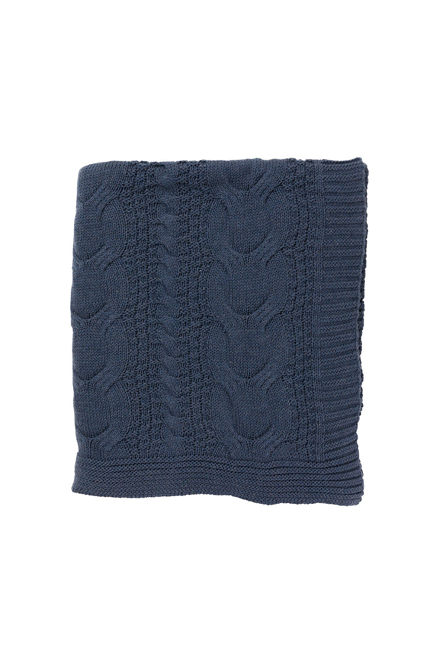 Indus Design Cable Knit Throw - Denim Blue