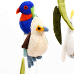 Load image into Gallery viewer, Tara Treasures Baby Nursery Felt Hanging Cot Mobile - Australian Birds (Cockatoo, Lorikeet, Galah & Kookaburra)