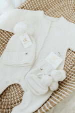 Load image into Gallery viewer, Confetti Kidz Baby Knit Booties - Poms Milk (0-6 Months)
