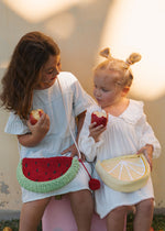 Load image into Gallery viewer, Acorn Kids Straw Bag - Lemon Segment (Lemon/White)