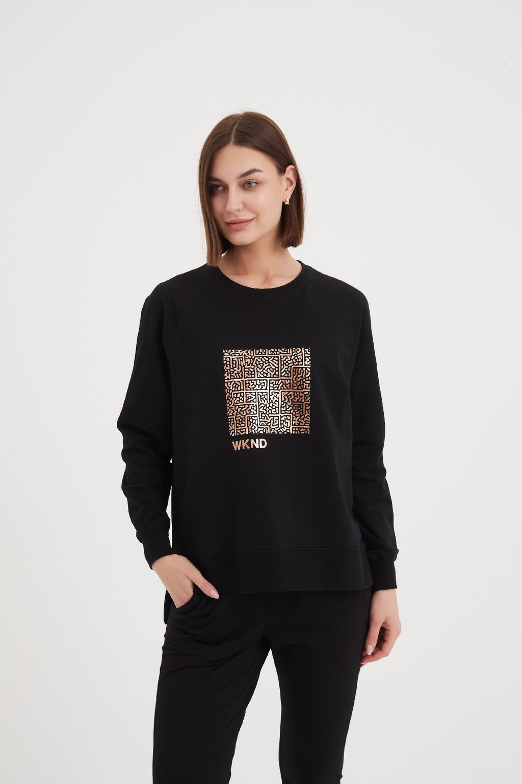 Tirelli Weekend Art Print Sweat - Black/Rose Gold [CLR:BLACK/ROSE GOLD SZ:S]