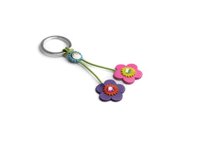 Keyring Swarovski Crystal 2 Flower - Purple/Pink