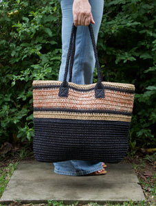 Woven Bag - Odette Black & Terracotta Stripe