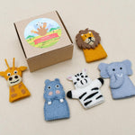 Load image into Gallery viewer, Tara Treasures Felt Finger Puppet Set of 5 - Safari Animals
