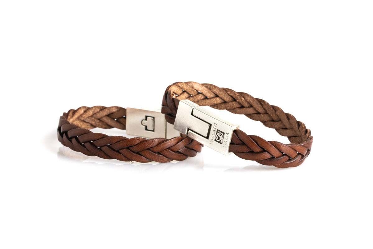 Duomo Dallaiti Italian Leather Woven Bracelet - Brown Large