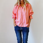 Load image into Gallery viewer, Who&#39;s Charlie Sammi Linen Shirt - Tangerine [CLR:TANGERINE SZ:S/M]
