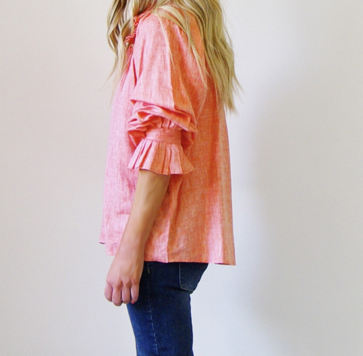 Who's Charlie Sammi Linen Shirt - Tangerine [CLR:TANGERINE SZ:S/M]