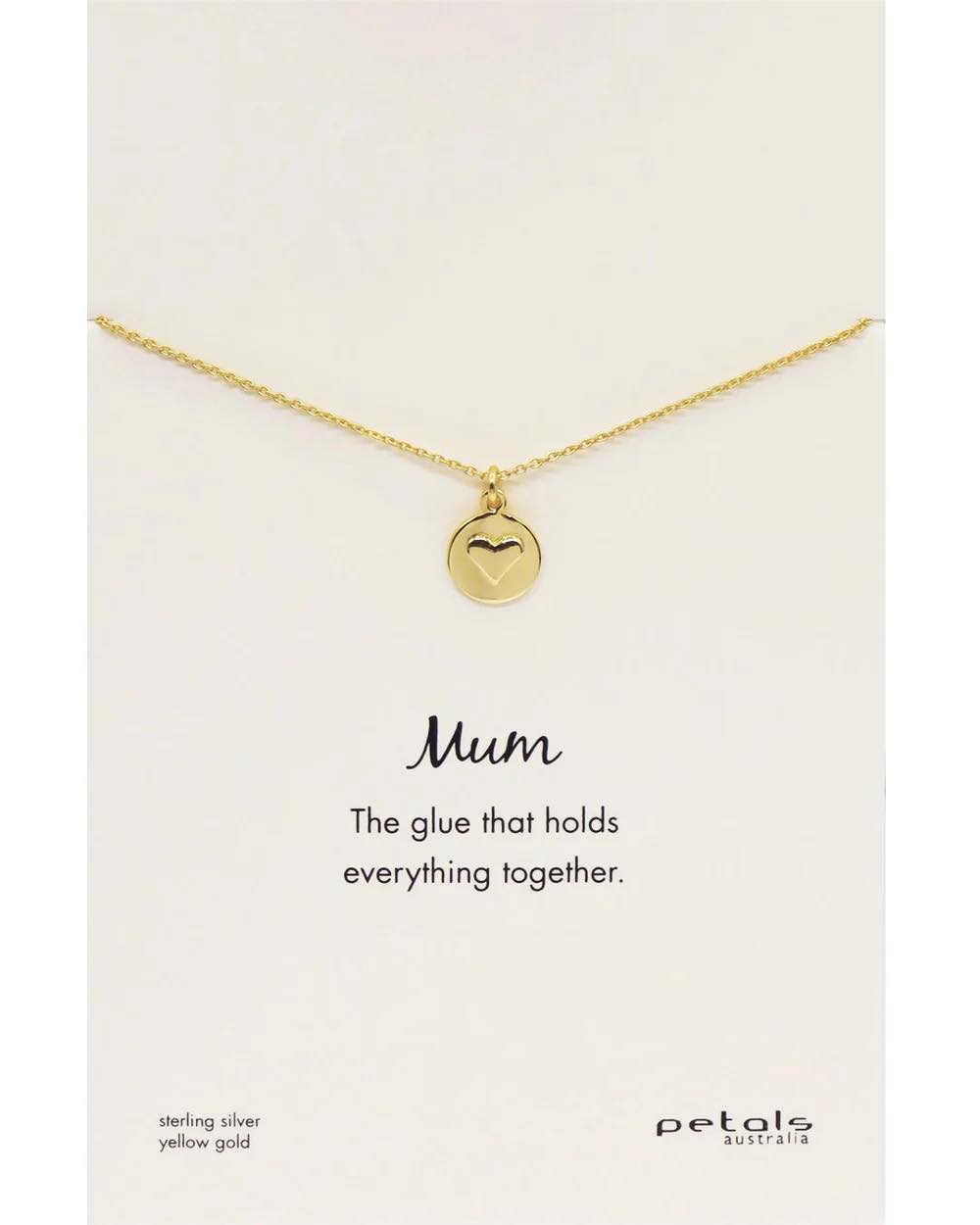 Petals Australia Gold Mum Disc Heart Necklace