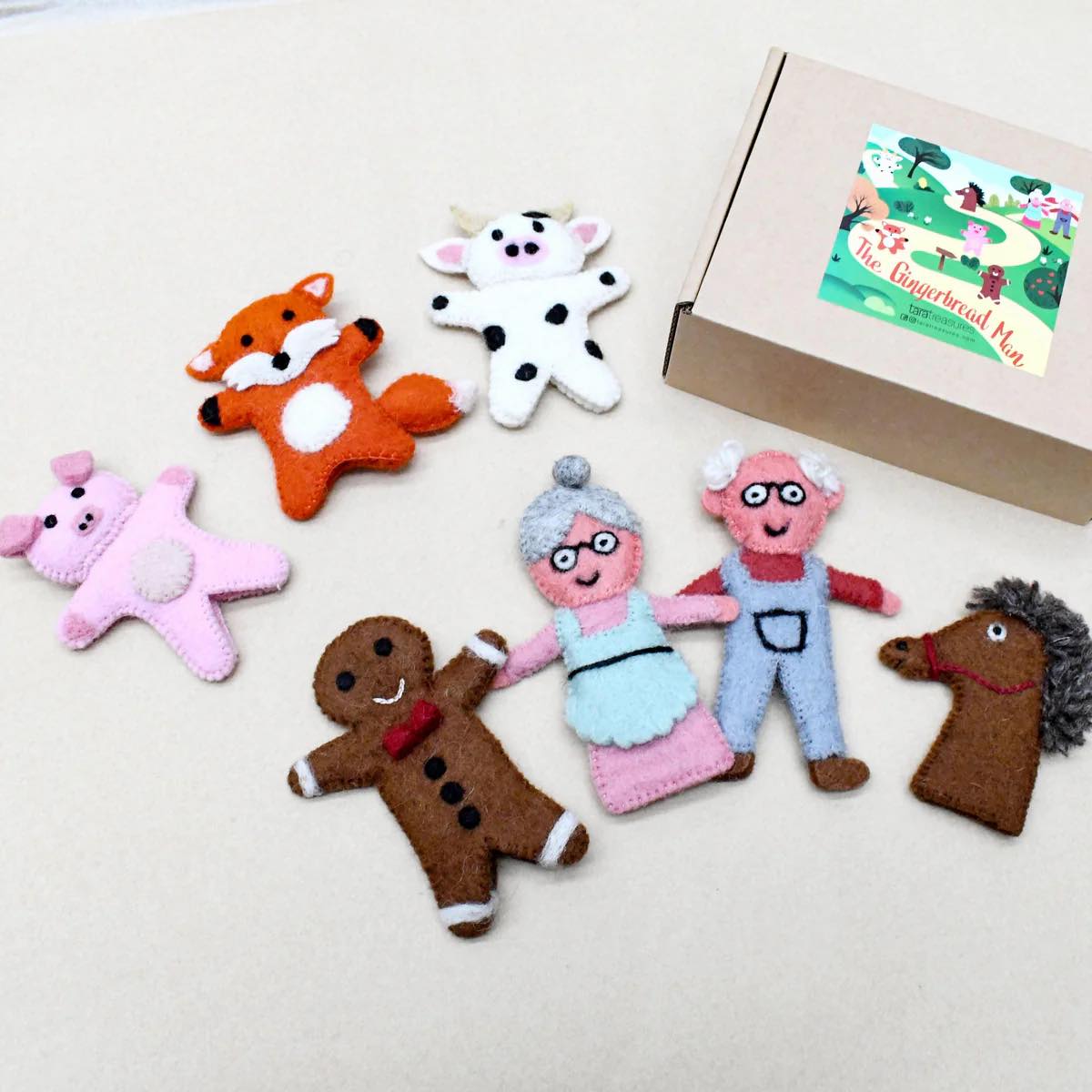 Tara Treasures Felt Finger Puppet Set of 7 - The Gingerbread Man
