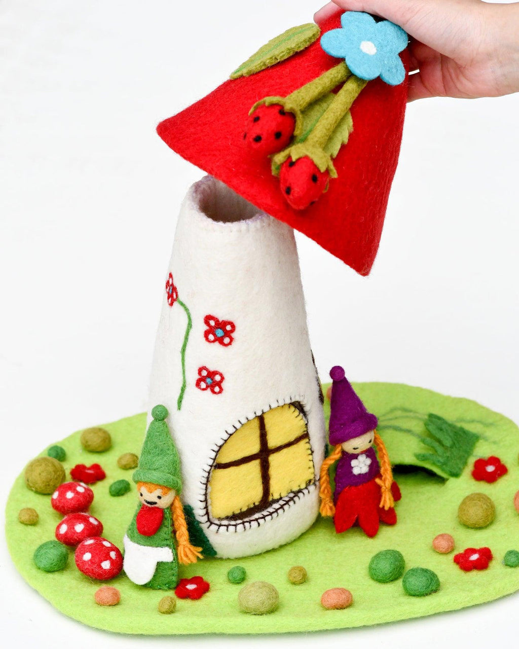 Tara Treasures Felt Fairies & Gnome House - Red Roof