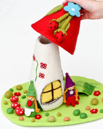 Load image into Gallery viewer, Tara Treasures Felt Fairies &amp; Gnome House - Red Roof
