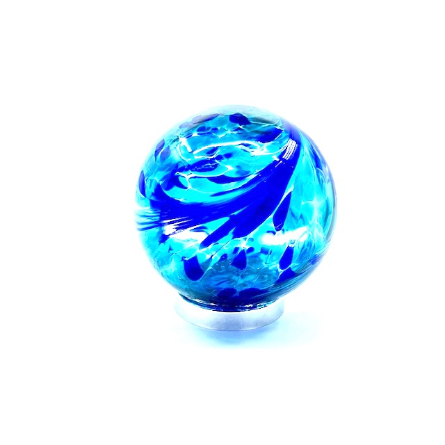 Friendship Ball - Clear Teal & Medium Blue Swirl