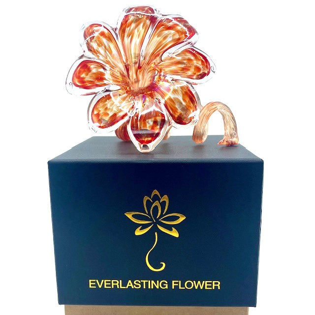 Glass Everlasting Flower - Red & Gold