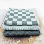 Load image into Gallery viewer, Ecovask Organic Cotton Mixed Dishcloths 3pk - Sea Foam Chequer
