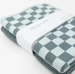 Ecovask Organic Cotton Kitchen Towel Duo - Sea Foam Chequer 