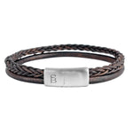 Load image into Gallery viewer, Steel &amp; Barnett - Denby Brown Silver - Double Stack Braided Leather Bracelet [CLR:BROWN  SZ:S (18-19cm)]
