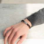 Load image into Gallery viewer, Steel &amp; Barnett - Denby Brown Silver - Double Stack Braided Leather Bracelet [CLR:BROWN  SZ:S (18-19cm)]
