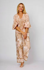 Load image into Gallery viewer, La Strada Collection Puff Sleeve Top - Multi Beige/Pink Print [SZ:S]
