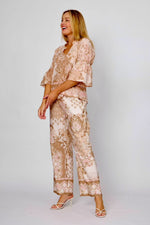 Load image into Gallery viewer, La Strada Collection Puff Sleeve Top - Multi Beige/Pink Print [SZ:S]
