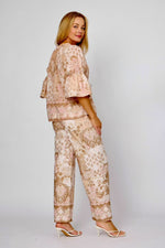 Load image into Gallery viewer, La Strada Collection Puff Sleeve Top - Multi Beige/Pink Print [SZ:S]

