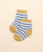 Load image into Gallery viewer, Lummi In Colour Baby Socks - Blue &amp; Mustard Stripe (0-9 months)
