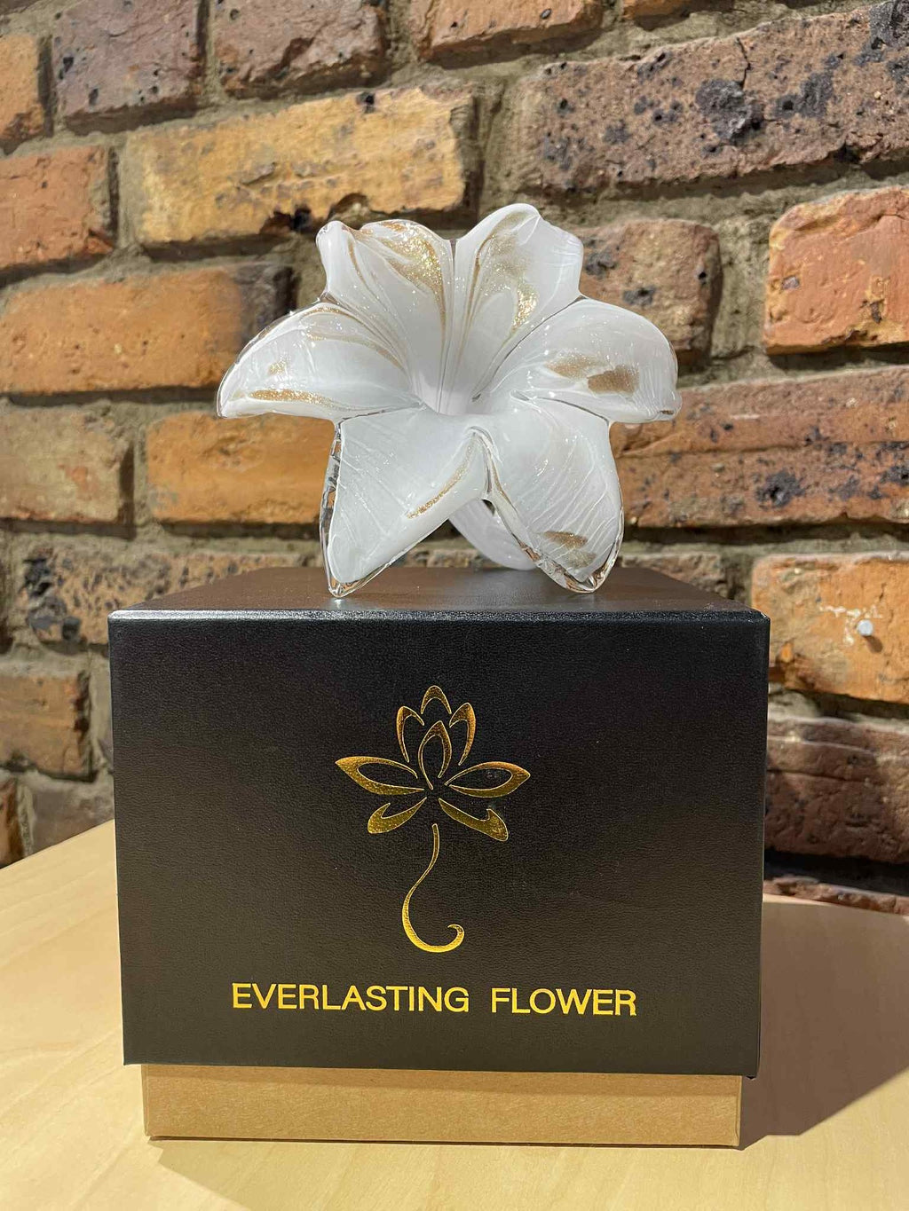 Glass Everlasting Flower - White & Gold