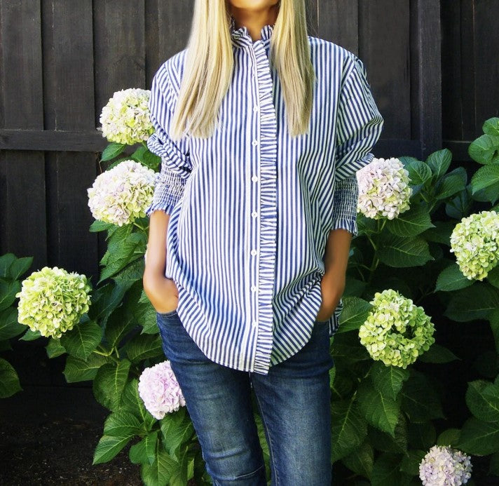 Who's Charlie Poppy Shirt - Navy Blue & White Stripe [SZ:S]