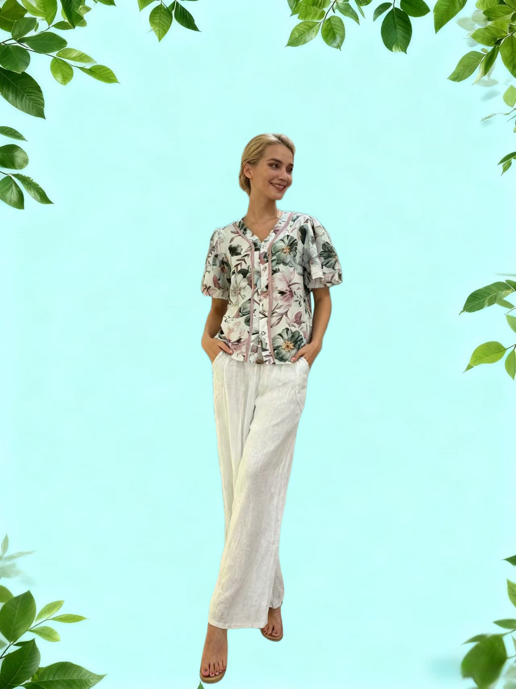 La Strada Collection Wide Leg Linen Pants - White [SZ:S]