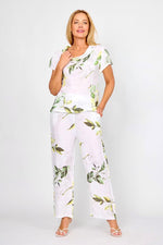 Load image into Gallery viewer, La Strada Collection Printed Pants - Multi White/Yellow Leaf [SZ:S]
