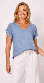Load image into Gallery viewer, La Strada Collection V-Neck Top - Jeans [SZ:S]
