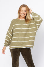 Load image into Gallery viewer, La Strada Collection Stripe Knitted Jumper - Militare/White Stripe [SZ:S/M]
