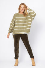 Load image into Gallery viewer, La Strada Collection Stripe Knitted Jumper - Militare/White Stripe [SZ:S/M]
