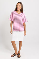 Load image into Gallery viewer, Betty Basics Relax Boxy Tee [CLR:PINK/CHOCOLATE STRIPE SZ:8]
