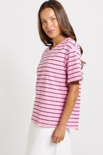 Load image into Gallery viewer, Betty Basics Relax Boxy Tee [CLR:PINK/CHOCOLATE STRIPE SZ:8]
