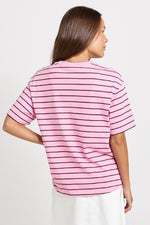 Load image into Gallery viewer, Betty Basics Relax Boxy Tee [CLR:PINK/CHOCOLATE STRIPE SZ:8]
