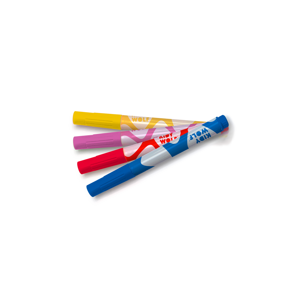 Kidywolf - Kidymarkers Liquid Chalk Fluorescent Markers Red, Purple, Yellow & Blue
