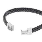 Load image into Gallery viewer, Steel &amp; Barnett - Archie Black Silver - 8mm Leather Box Braided Bracelet [CLR:BLACK SZ:S (18-19cm)]
