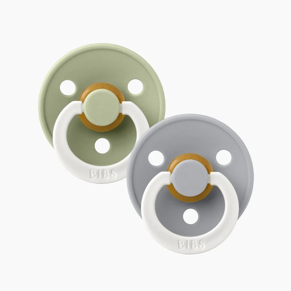 BIBS Dummies Colour GLOW 2 Pack Round - Sage/Cloud [SZ:1 (0+ months)]