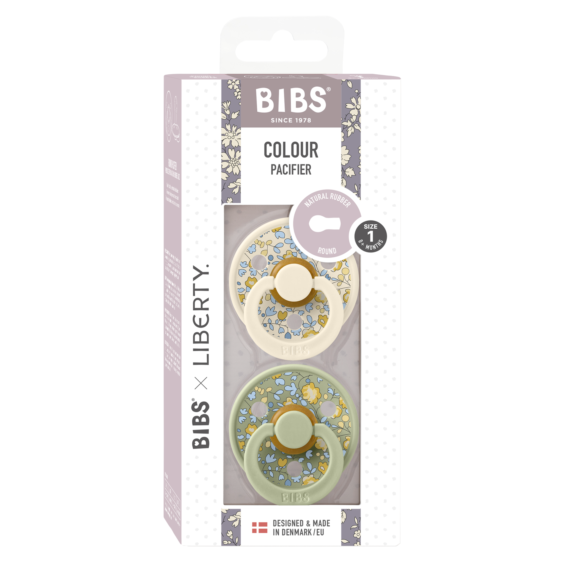 BIBS Dummies Twin Pack Size 1 (0+ months) Round Liberty Colour - Eloise/Sage Mix