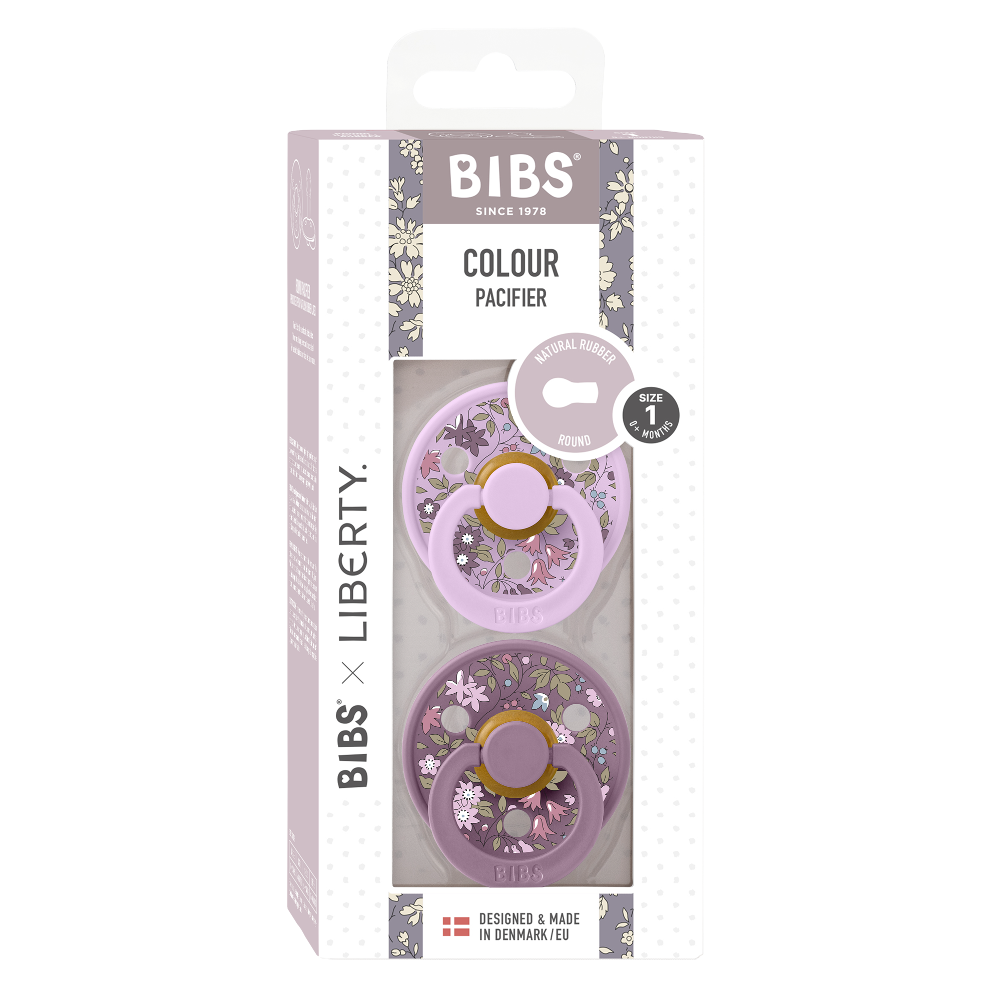 BIBS Dummies Twin Pack Size 1 (0+ months) Round Liberty Colour - Chamomile Lawn/Violet Sky Mix