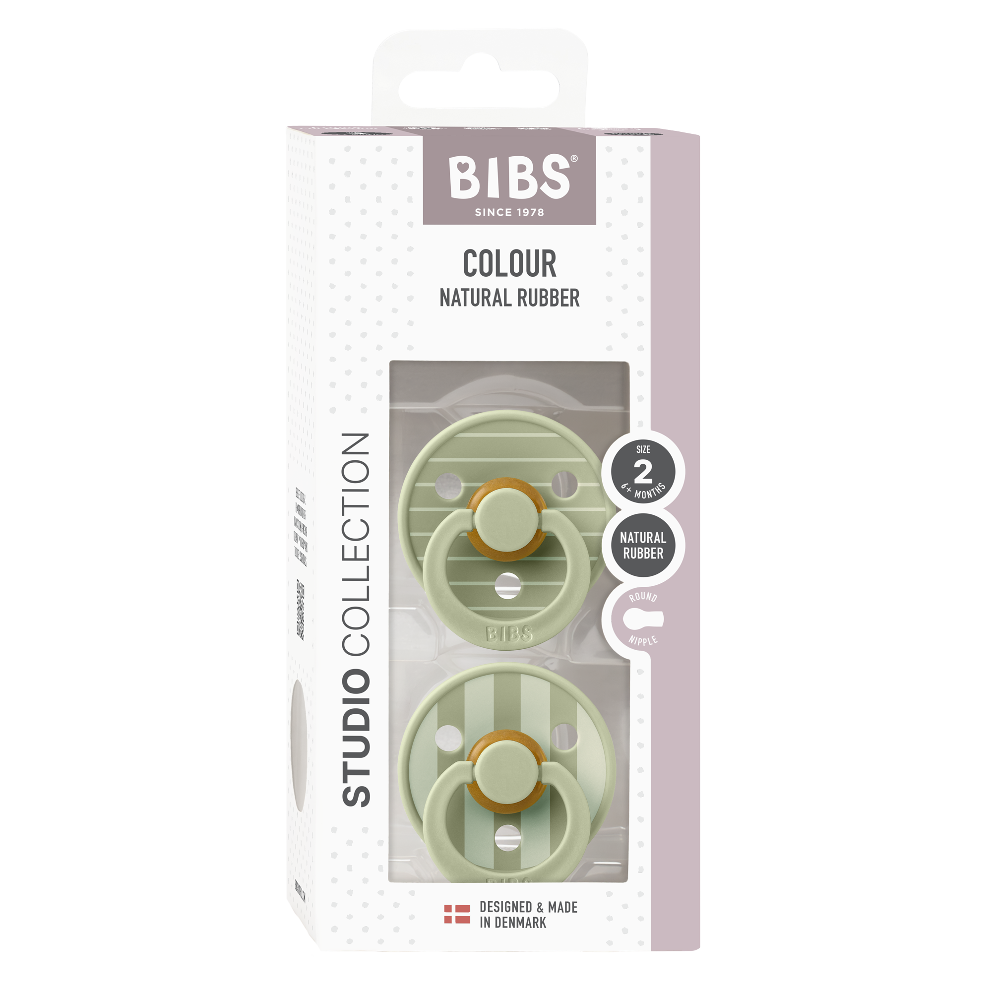 BIBS Dummies Twin Pack Size 2 (6+ months) Round Studio Colour - Pin Sage Mix