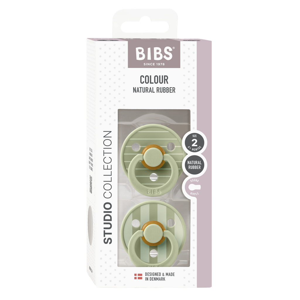 BIBS Dummies Twin Pack Size 2 (6+ months) Round Studio Colour - Pin Sage Mix