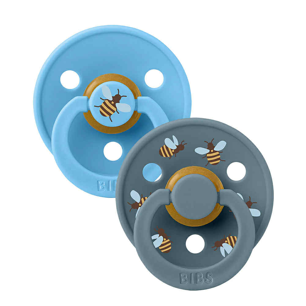 BIBS Dummies STUDIO Colour 2 Pack Round Bumblebee - Breeze/Petrol [SZ:1 (0+ months)]