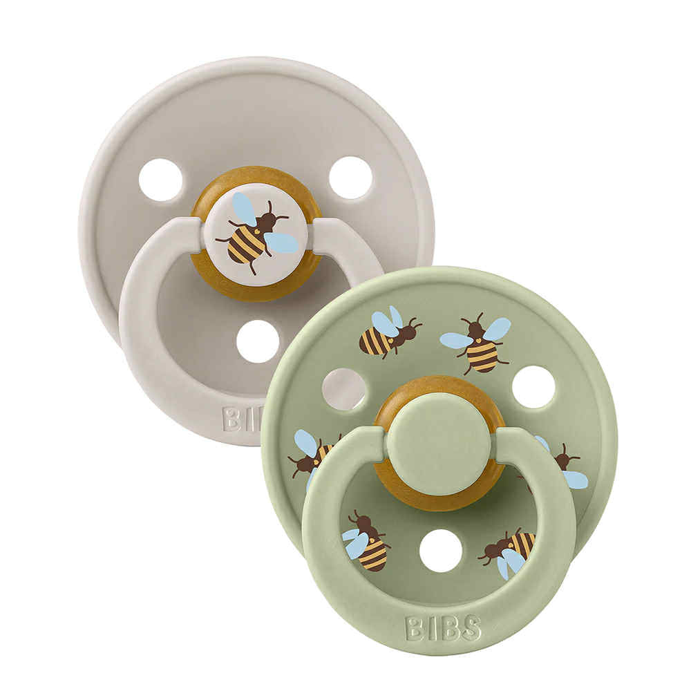 BIBS Dummies STUDIO Colour 2 Pack Round Bumblebee - Mushroom /Sage [SZ:1 (0+ months)]