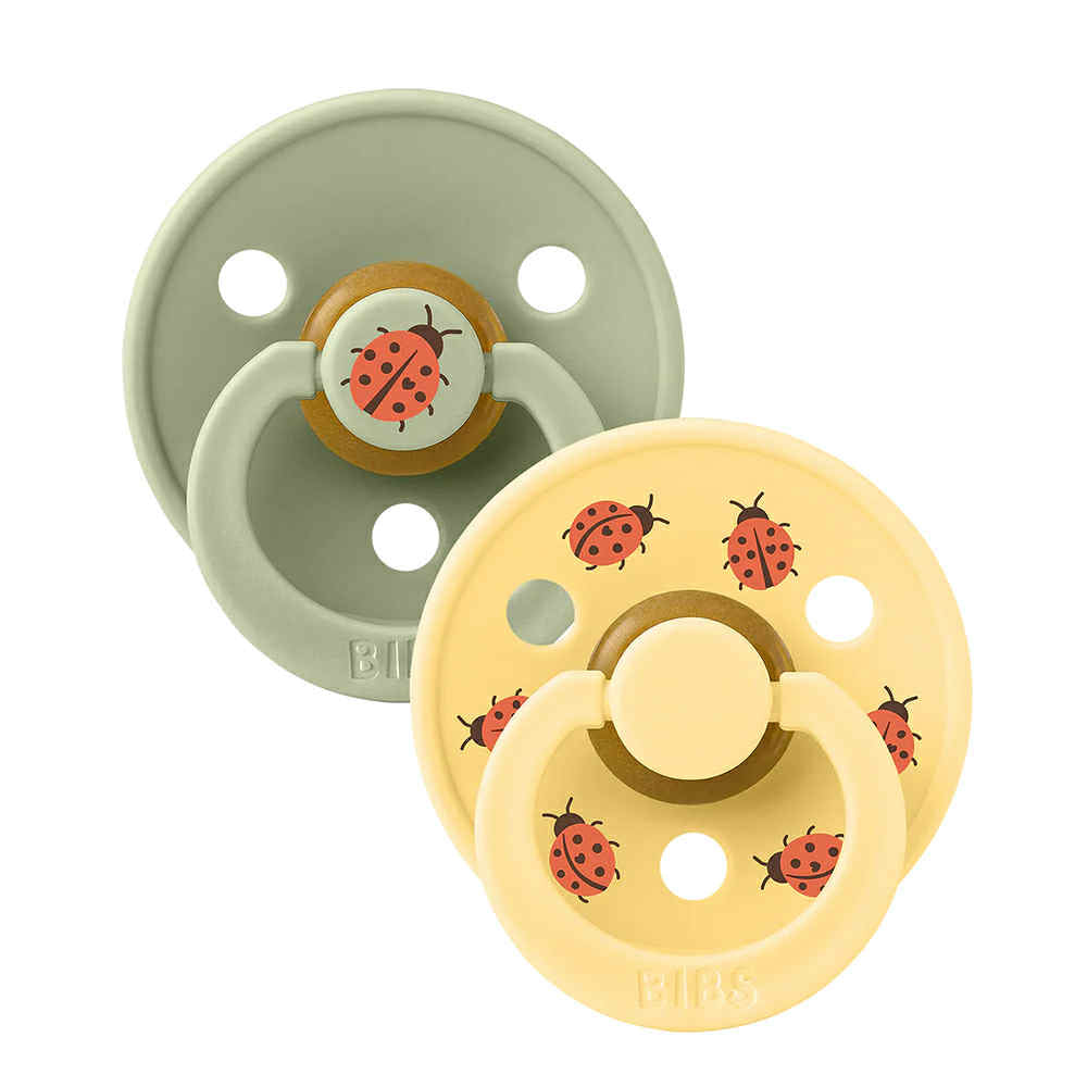 BIBS Dummies STUDIO Colour 2 Pack Round Ladybug - Sage/Pale Butter [SZ:1 (0+ months)]