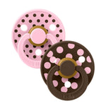 Load image into Gallery viewer, BIBS Dummies Size 1 Polka - Baby Pink/Mocha
