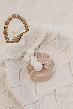 Load image into Gallery viewer, Confetti Kidz Baby Knit Booties - Poms Biscotti (0-6 Months)
