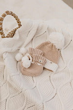 Load image into Gallery viewer, Confetti Kidz Baby Knit Booties - Poms Biscotti (0-6 Months)
