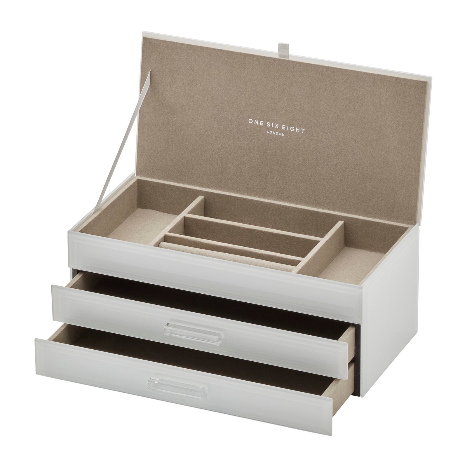 One Six Eight London Gabriella Glass Jewellery Box - White Large